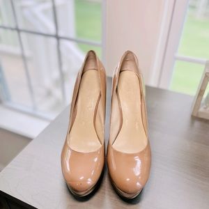 NINE WEST Nude Patent Leather Platform Heels